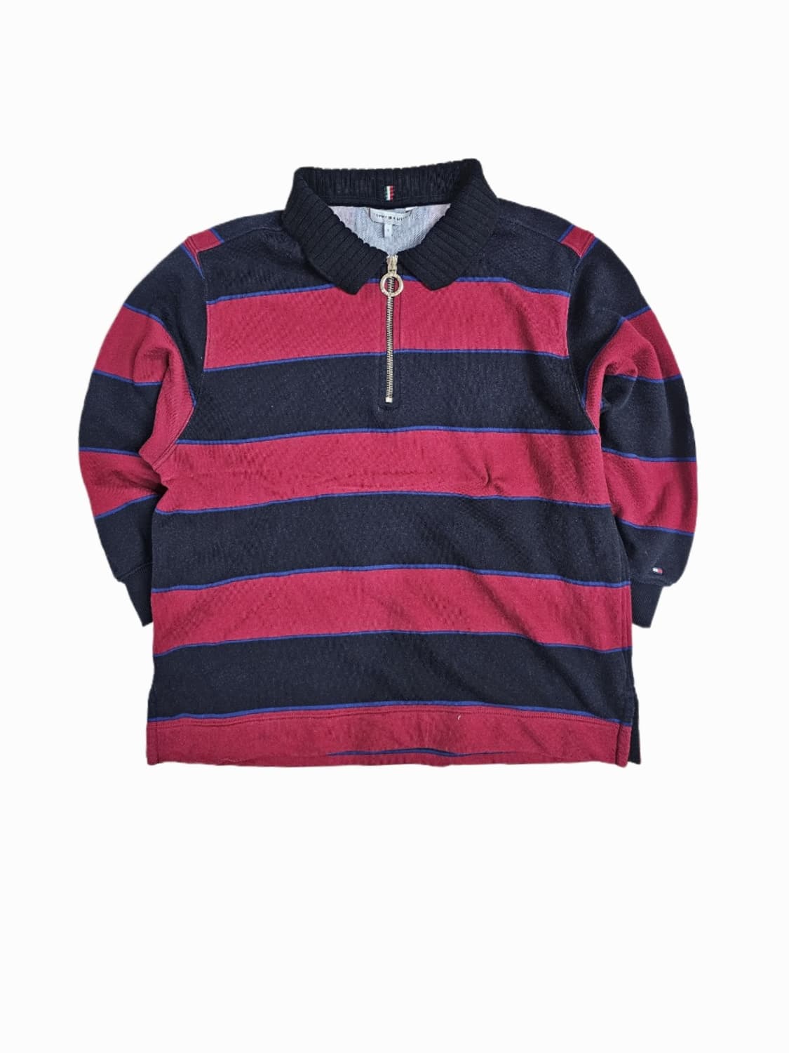 [S] 타미힐피거 네이비/레드 볼드 스트라이프 하프집업 (7부 소매) 상품이미지1