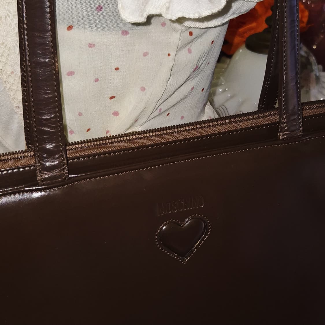 90s 모스키노 하트 엠보 레더 숄더&토트백 상품이미지8