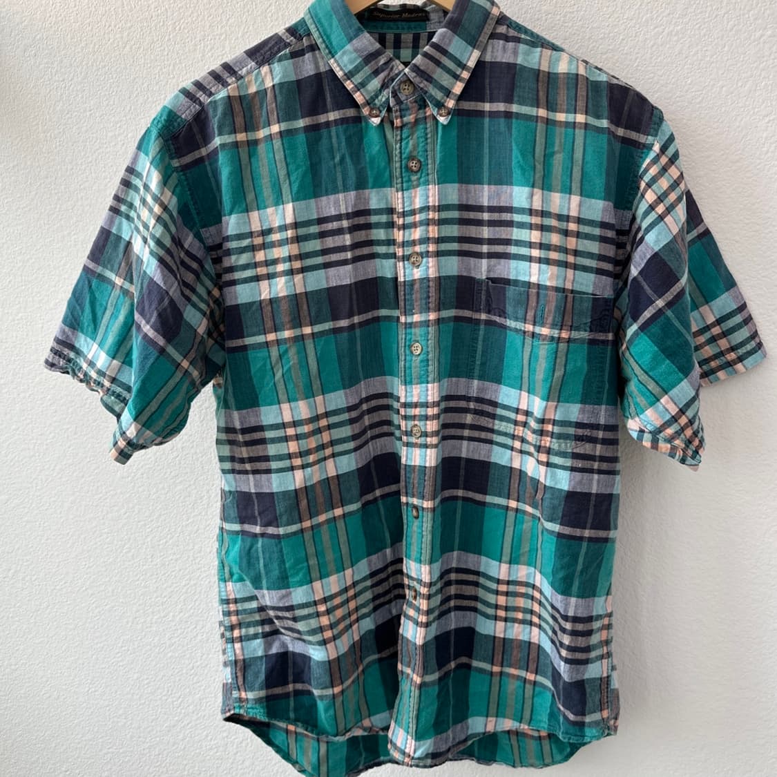 에디바우어 빈티지 마드라스 체크 반팔 셔츠 그린 M  상품이미지1