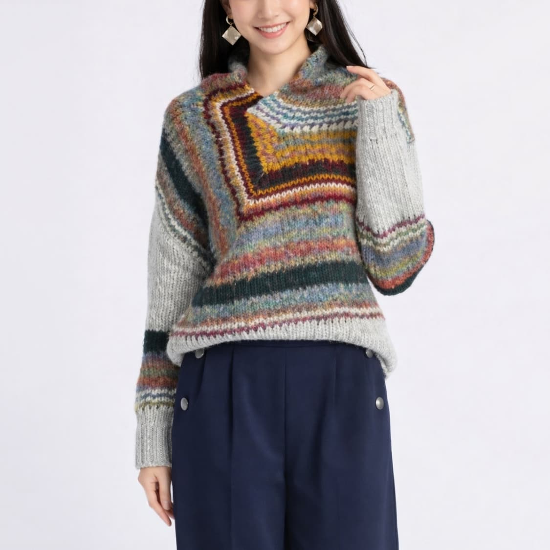 빈티지 보헤미안 비대칭스웨터 - LL 상품이미지1