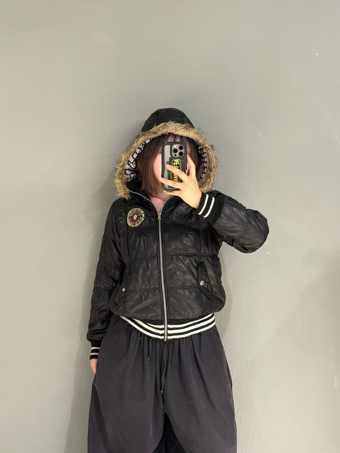 patch point fur hood glossy padding 상품이미지2