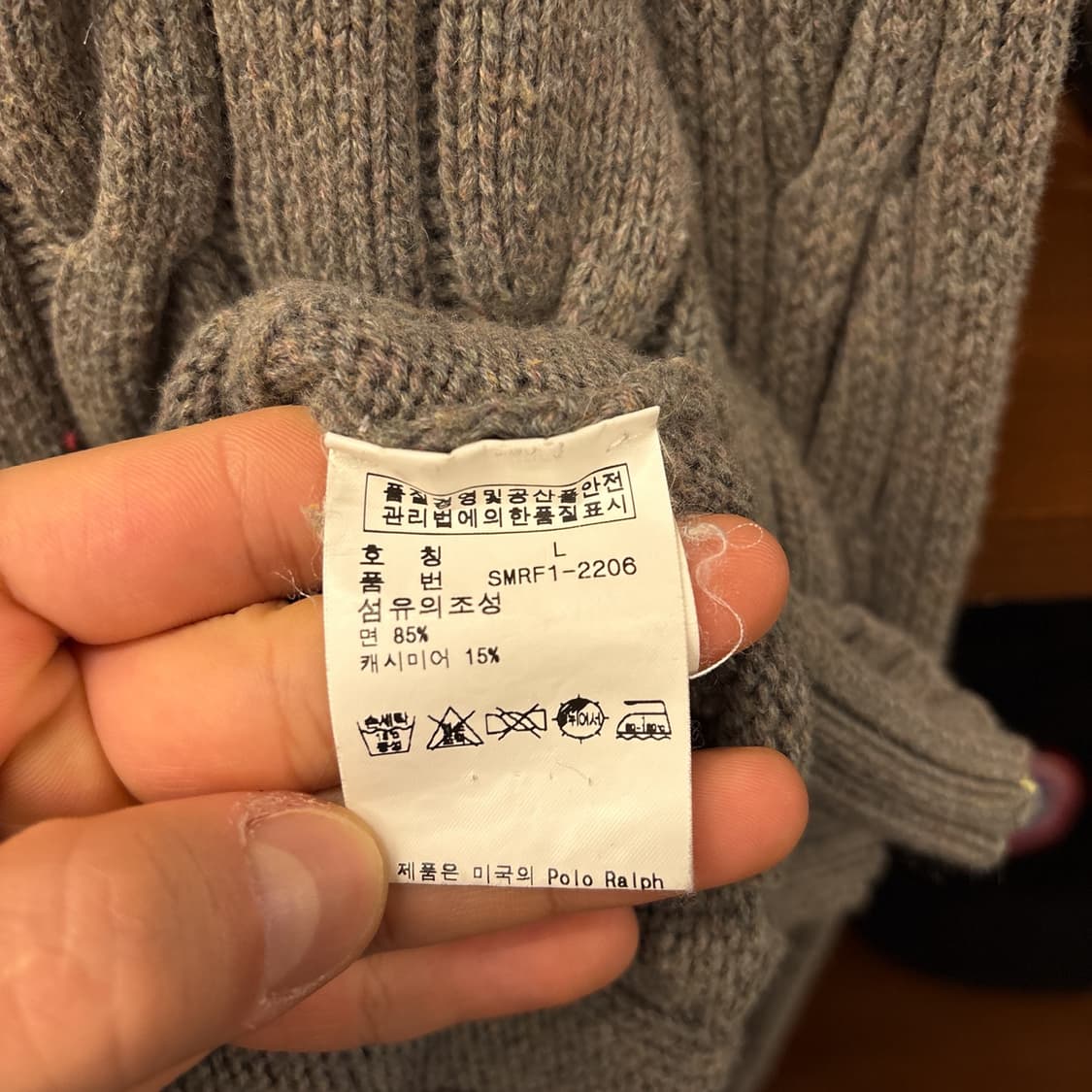 90s 폴로 랄프로렌 캐시미어 케이블 핸드니트 스웨터 카키 N992 상품이미지8