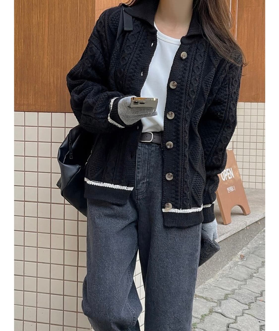 블랙 꽈배기 가디건 상품이미지2