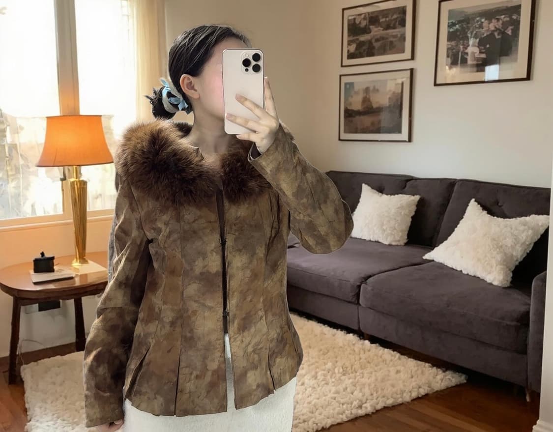 빈티지 폭스퍼칼라 맵느낌 되지가죽자켓 상품이미지5