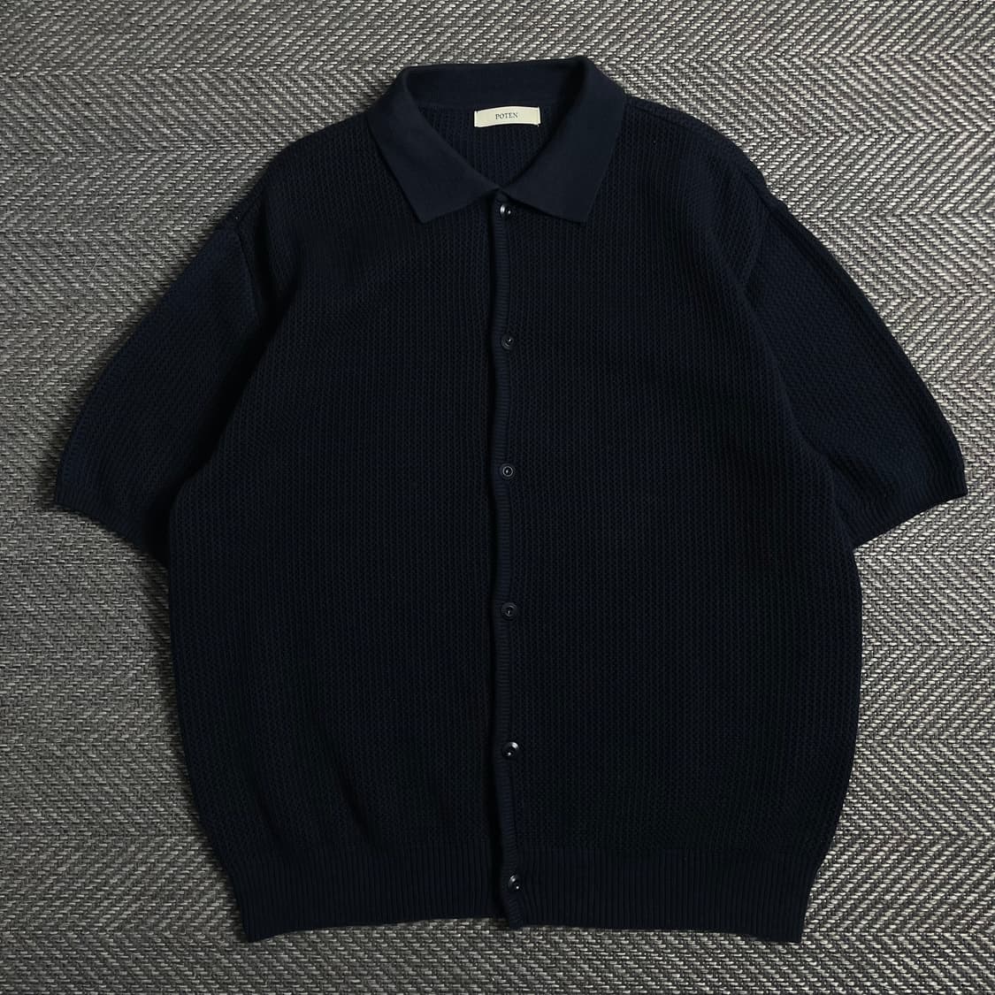 Poten 미니멀 와플 니트 반팔 셔츠 네이비 y 5024 상품이미지2