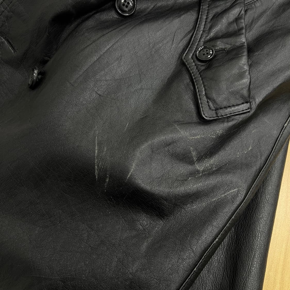 VTG 빈티지 블랙 레더 롱 트렌치코트 상품이미지10