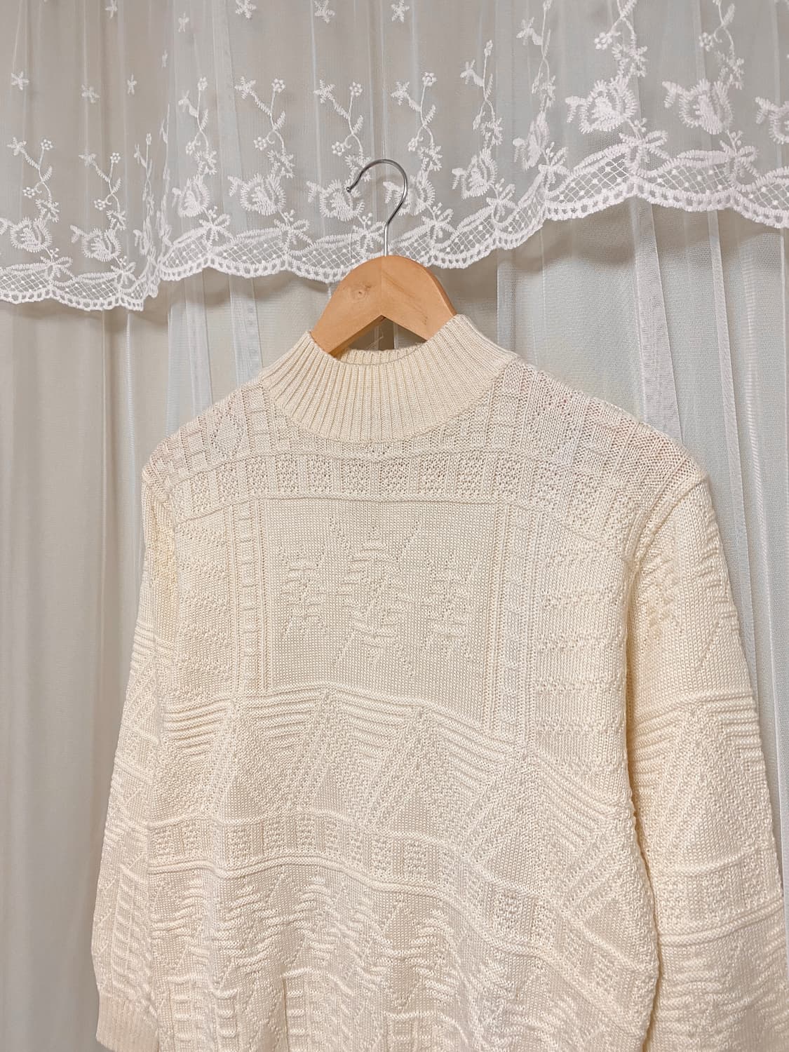 Ivory Wool Blend Aran Texture Sweater 상품이미지6