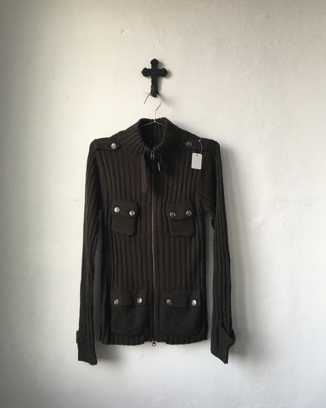 High neck ribbed knit zip up 상품이미지2