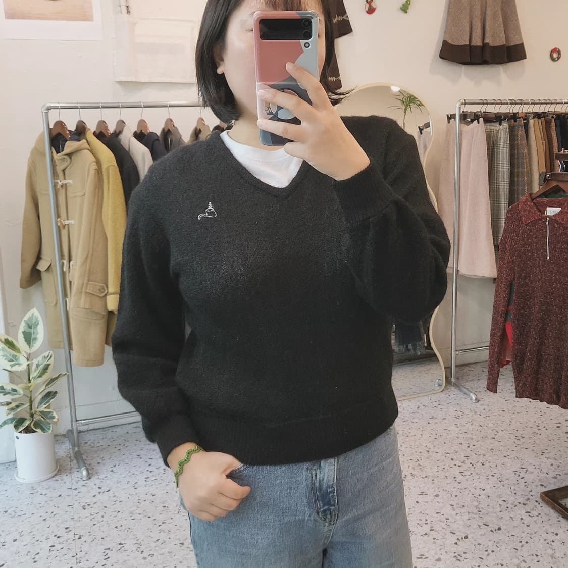 Troy bros 뉴울 블랙 브이넥 니트 상품이미지10