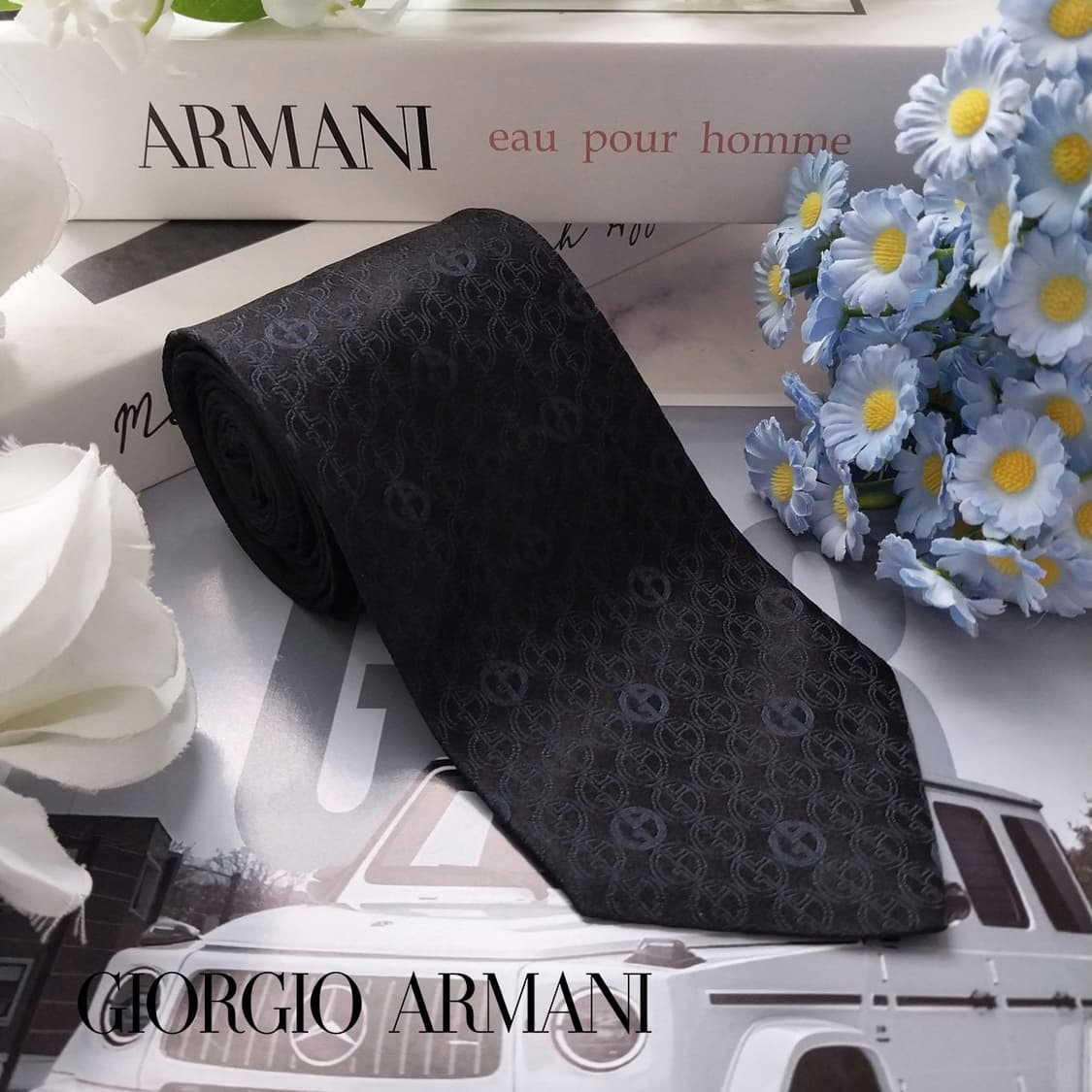 조르지오 아르마니 실크 로고 패턴 넥타이 7.5cm A+등급 K2331 상품이미지1