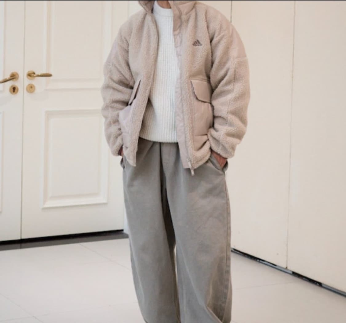 아디다스 빅포켓 보아 플리스 쉐르파 후리스 집업 자켓 베이지 L 상품이미지3