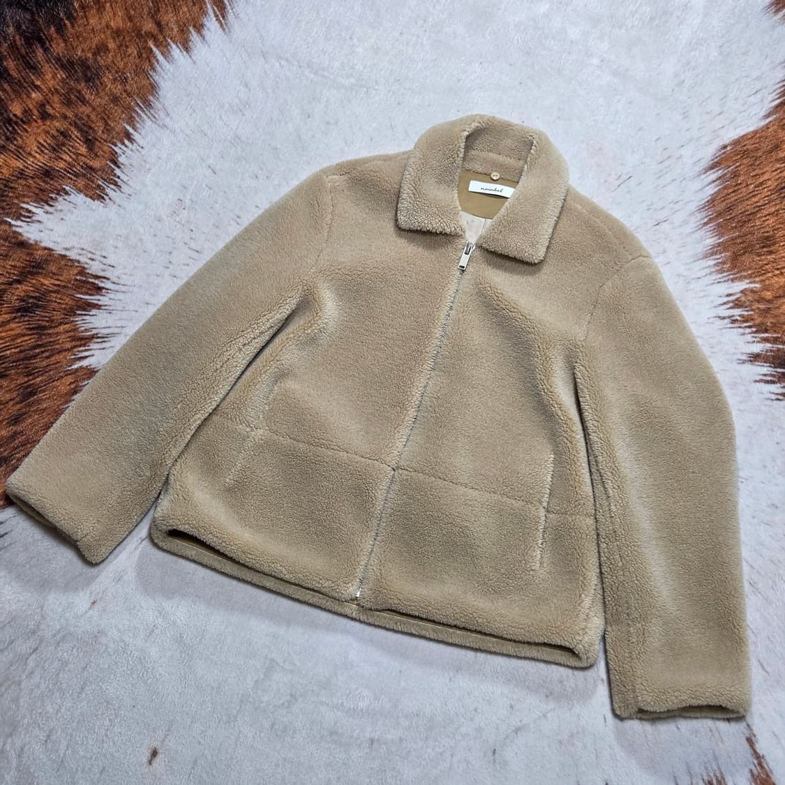 빈티지 베이지 뽀글이 퍼 카라 자켓 상품이미지1