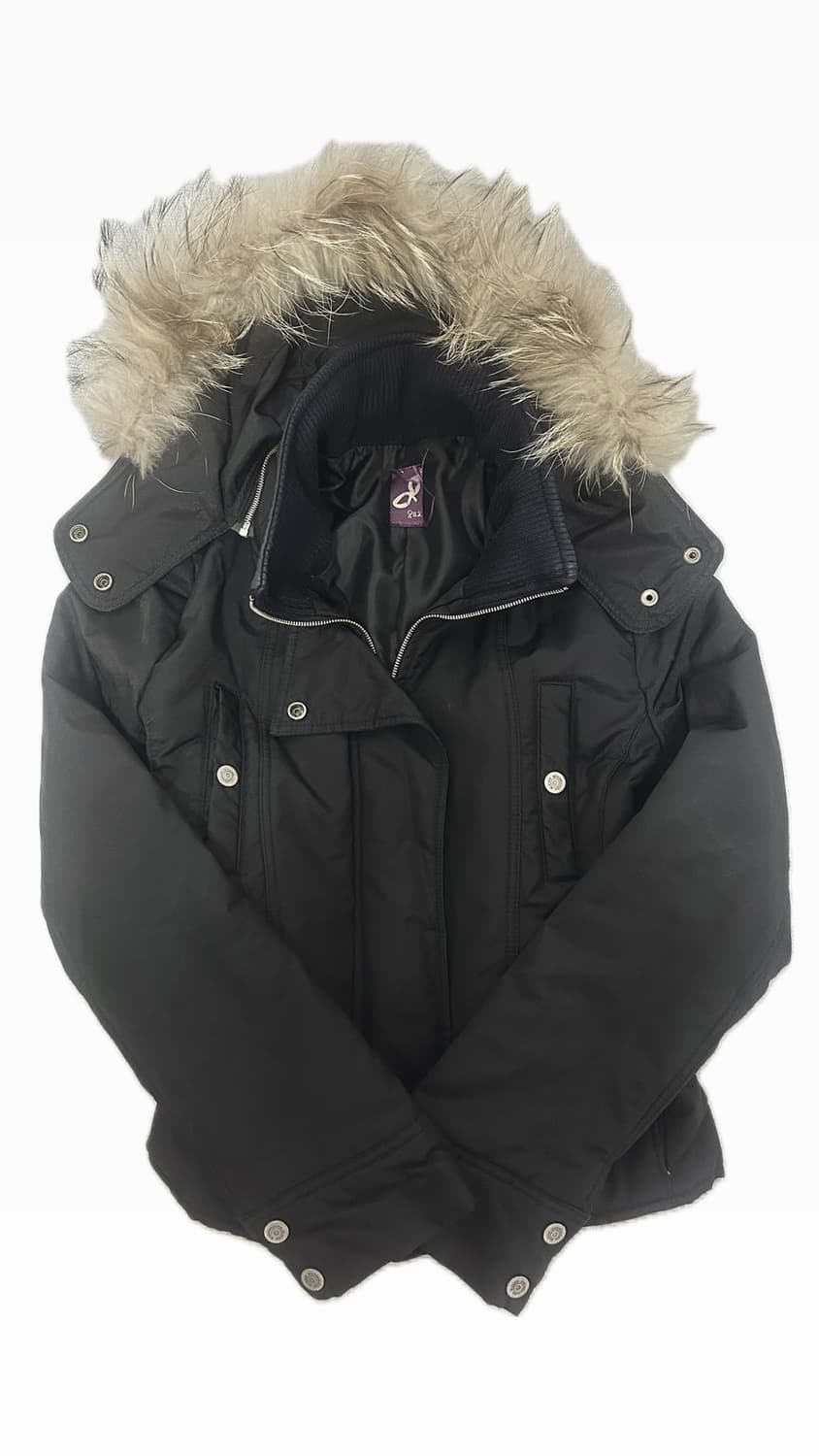 QUA 쿠아 y2k갸루 슬림핏 퍼 후드 경량 패딩 자켓 실버스냅버튼 상품이미지2