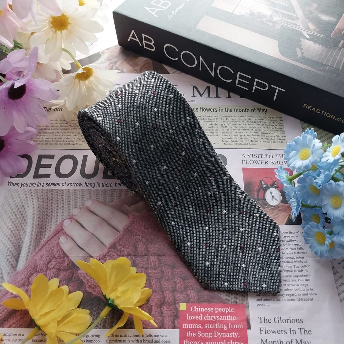 질스튜어트 린넨 그레이 도트 패턴 넥타이 7.4cm S~A+등급K2950 상품이미지4