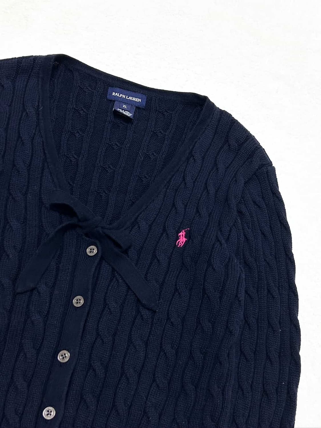 폴로 핑크포니 네이비 리본 케이블 가디건 상품이미지7