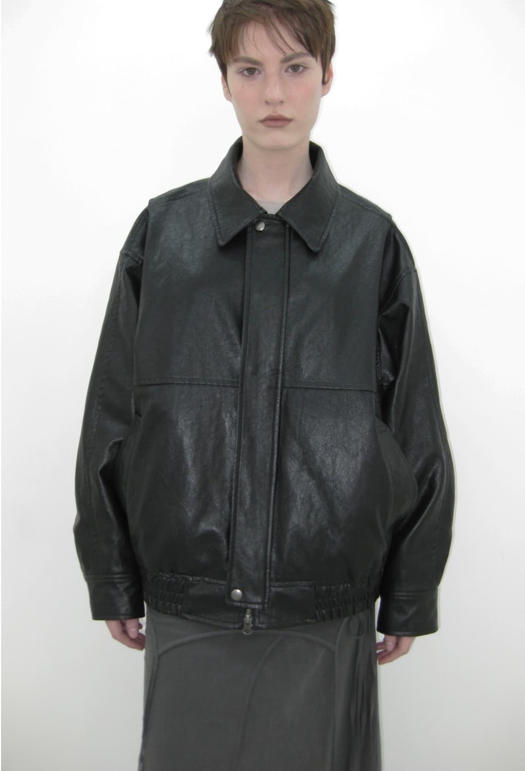 카셀 오버사이즈레더패디드 점퍼 블랙 상품이미지1