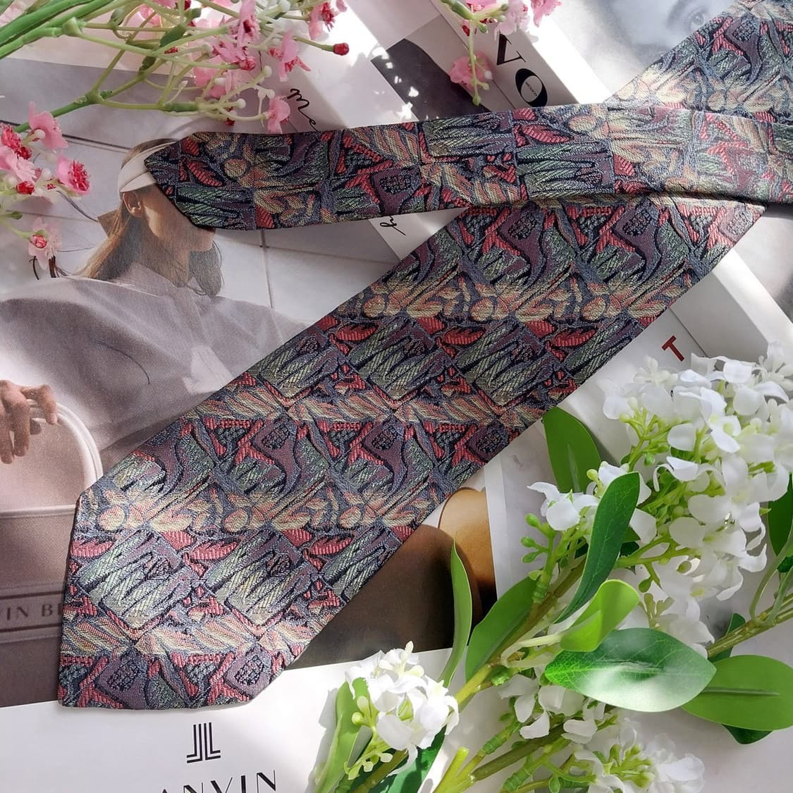 LANVIN 랑방 실크 그린 패턴 넥타이 8.6cm B등급 K2299
 상품이미지2