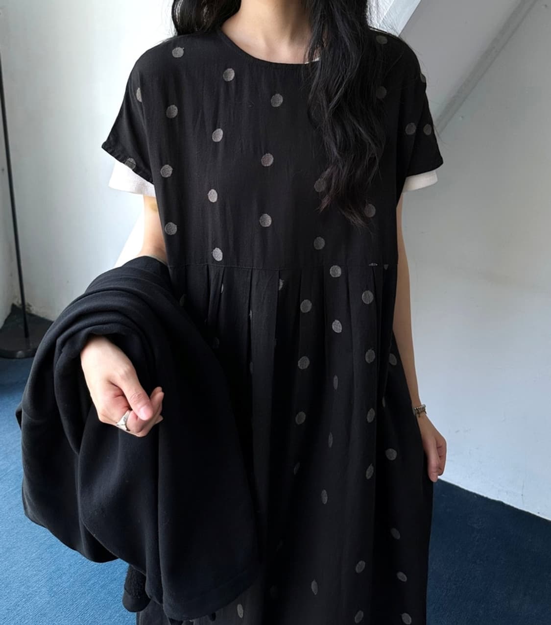 Polka dots stitch cotton linen wide onep 상품이미지1
