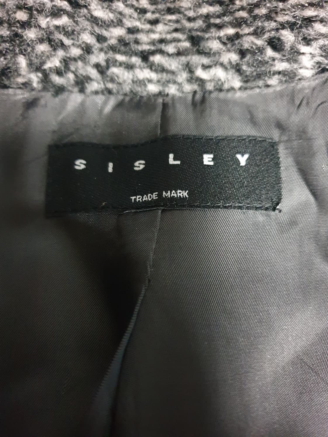 시슬리 트위드 모직 하이넥 미디코트 그레이 (S) 상품이미지4