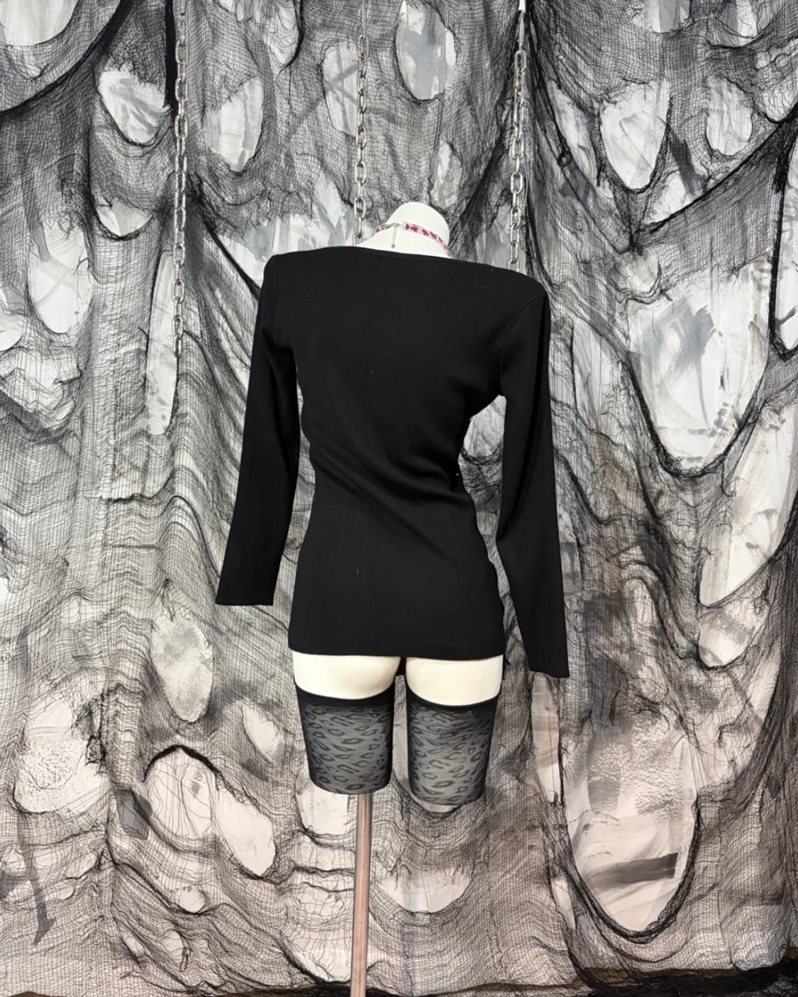 Y2K stud antique half zip-up knit long s 상품이미지4