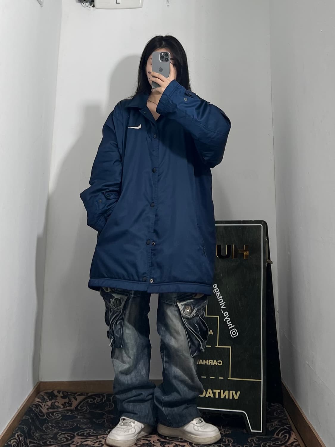 90s 나이키 네이비 돕바 롱패딩 M 상품이미지3