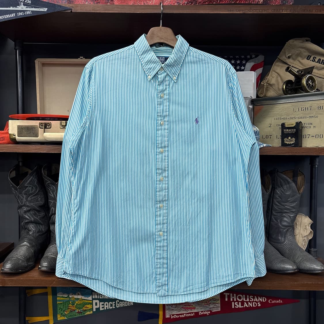 90s 폴로 랄프로렌 클래식 스트라이프 버튼다운셔츠 스카이블루 N1163 상품이미지1