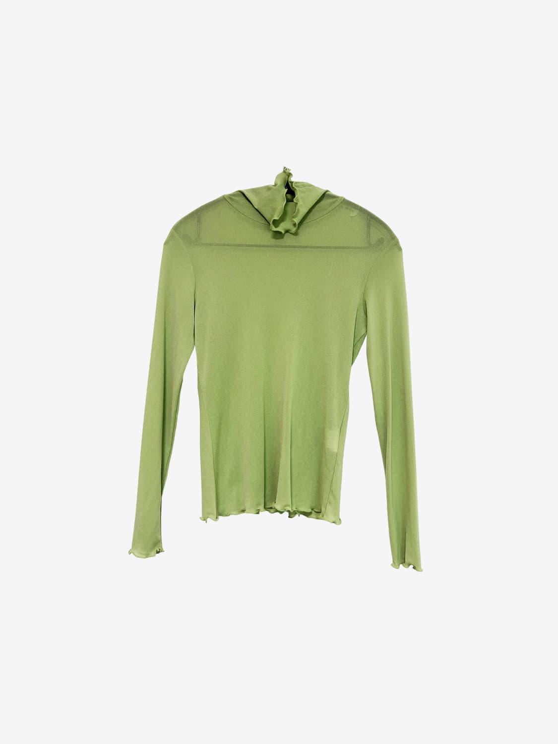 Sheer Ruffle Long Sleeve T-shirt - Green 상품이미지2