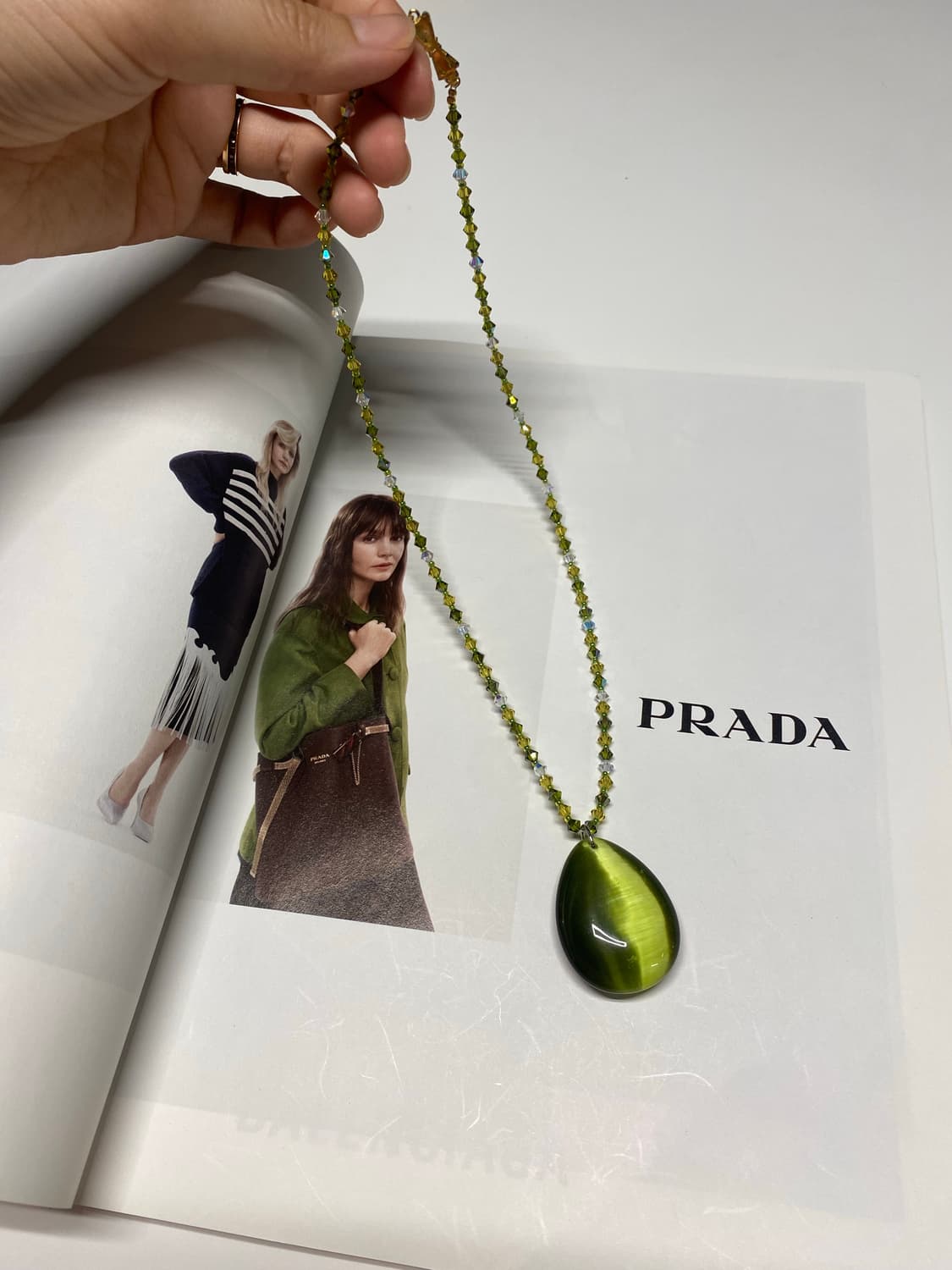 빈티지 그린 물방울 팬던트 비즈 목걸이 상품이미지3