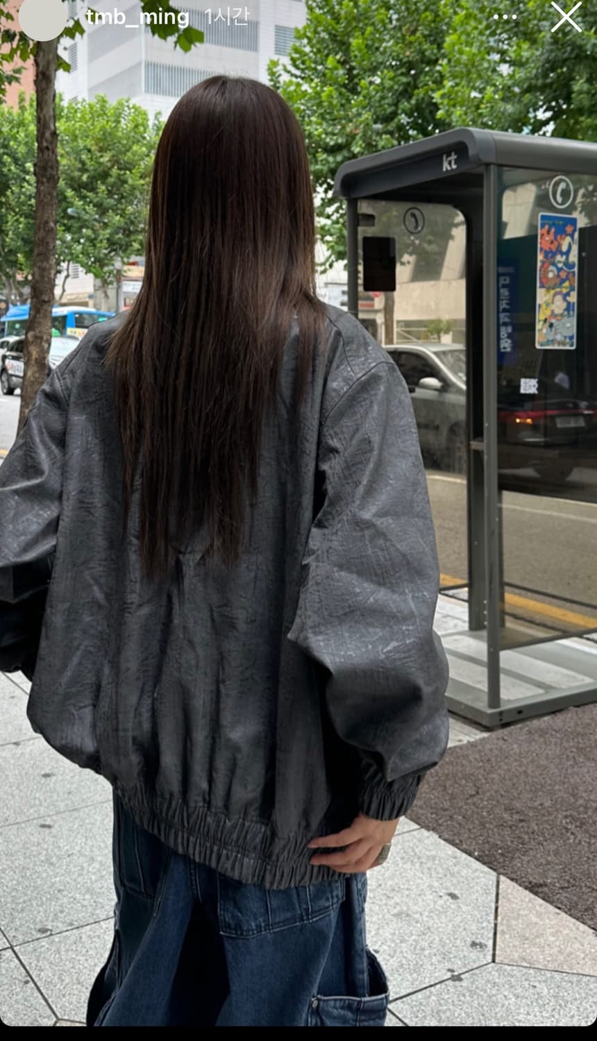 새상품) 트리밍버드 하이넥 크랙 레더 블루종 가죽 자켓 애쉬 그레이 상품이미지9