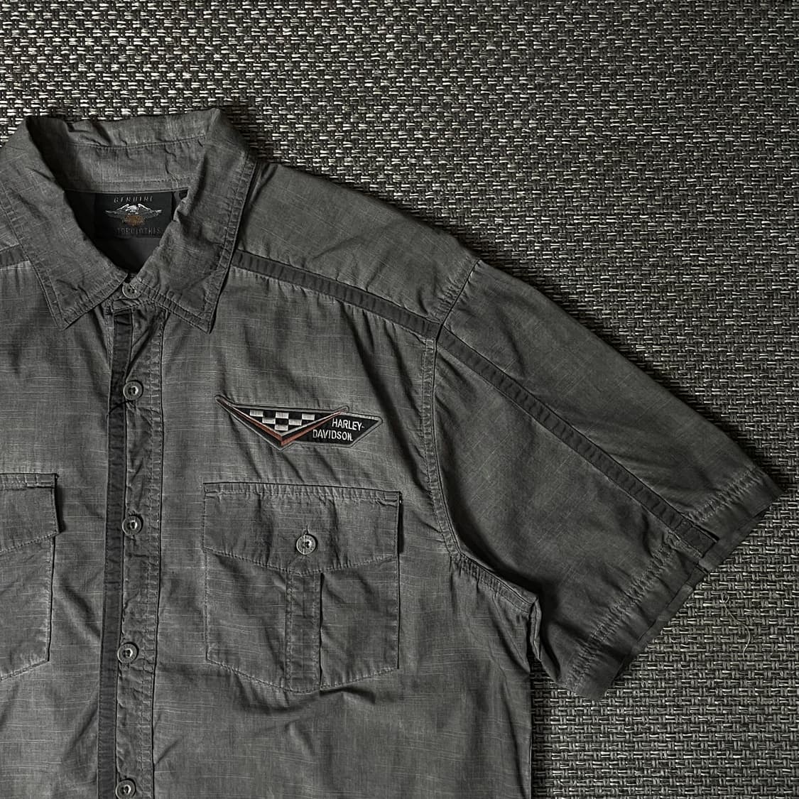 할리데이비슨 그레이 코튼 투포켓 자수 패치 반팔 셔츠 L 상품이미지3