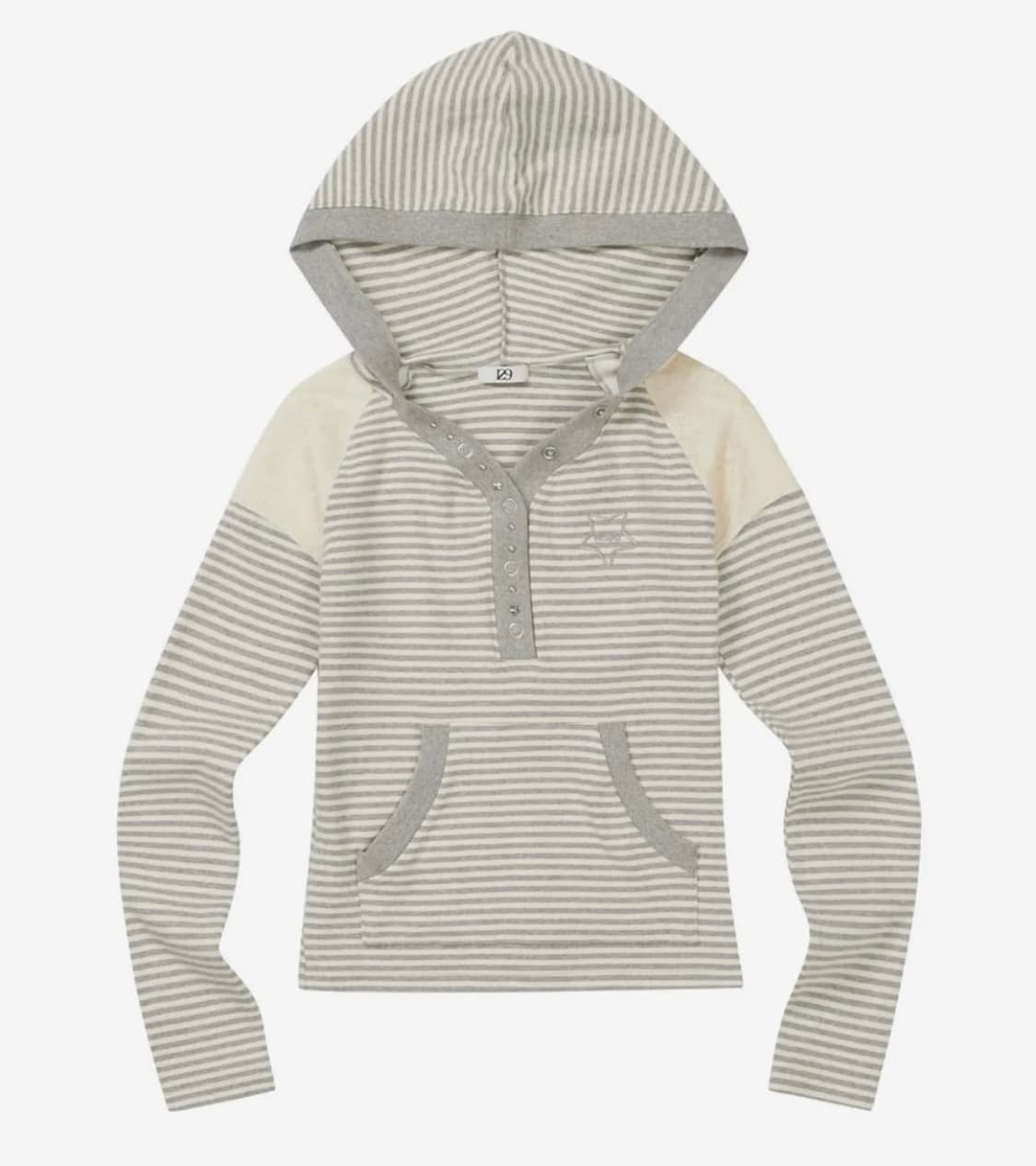 일리고 스트라이프 레이스 배색 후드 블랙 아이보리 멜란지 상품이미지1