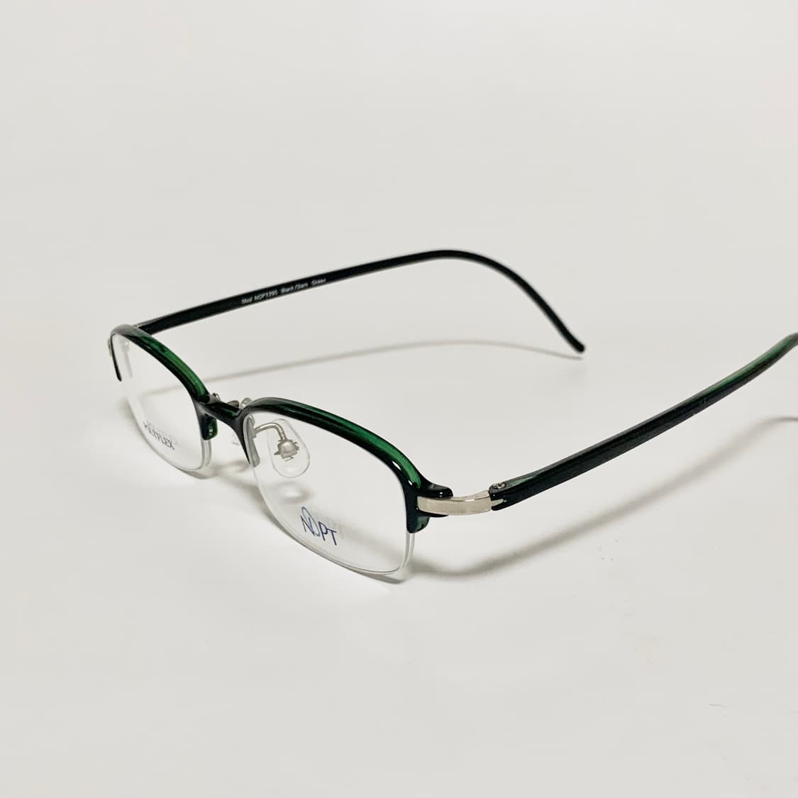 974 데드스탁 스퀘어 클리어 블랙 그린 반무테 초경량 빈티지안경 상품이미지6