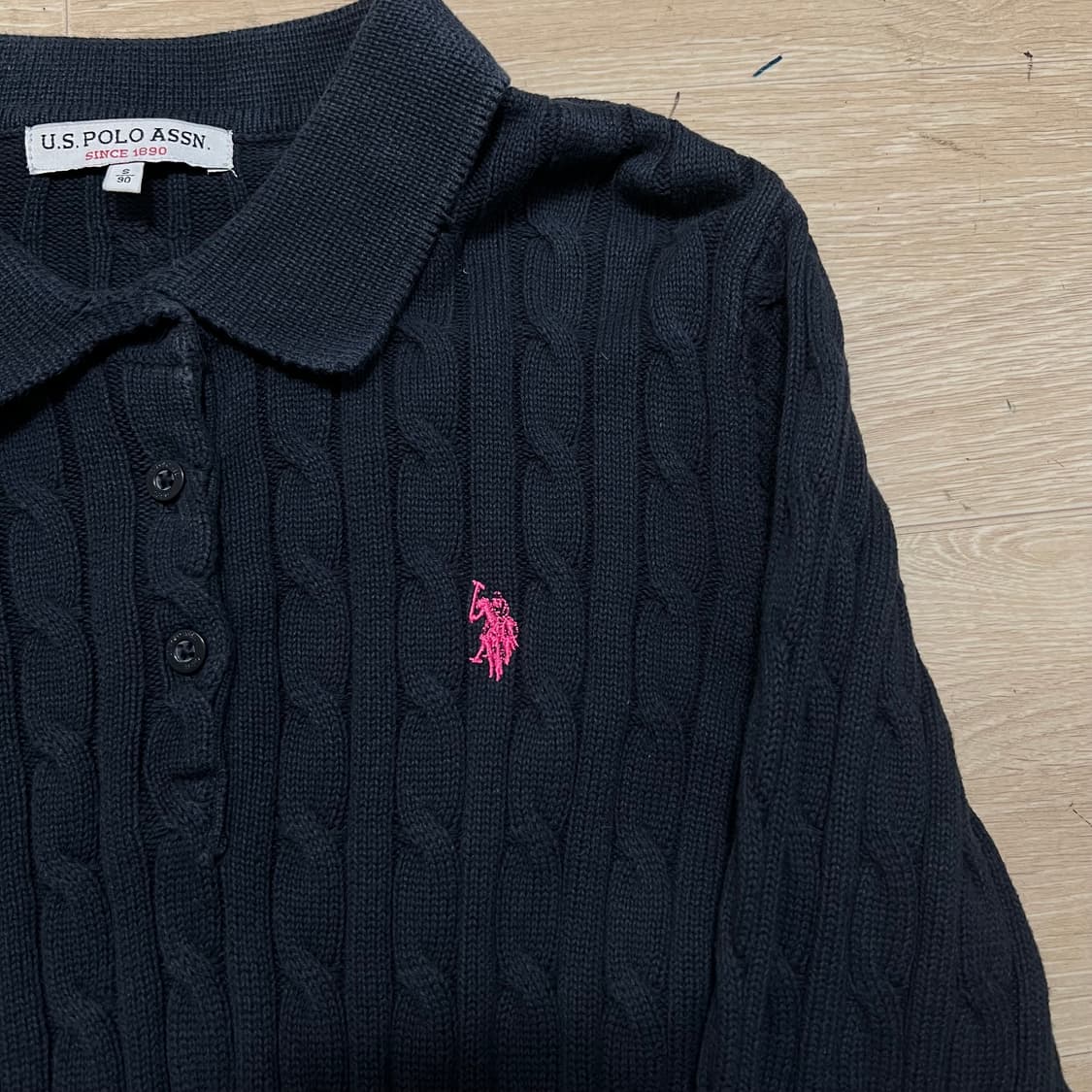 유에스 폴로 어신 여성 꽈배기 케이블 카라 니트 [네이비] S/90 상품이미지4