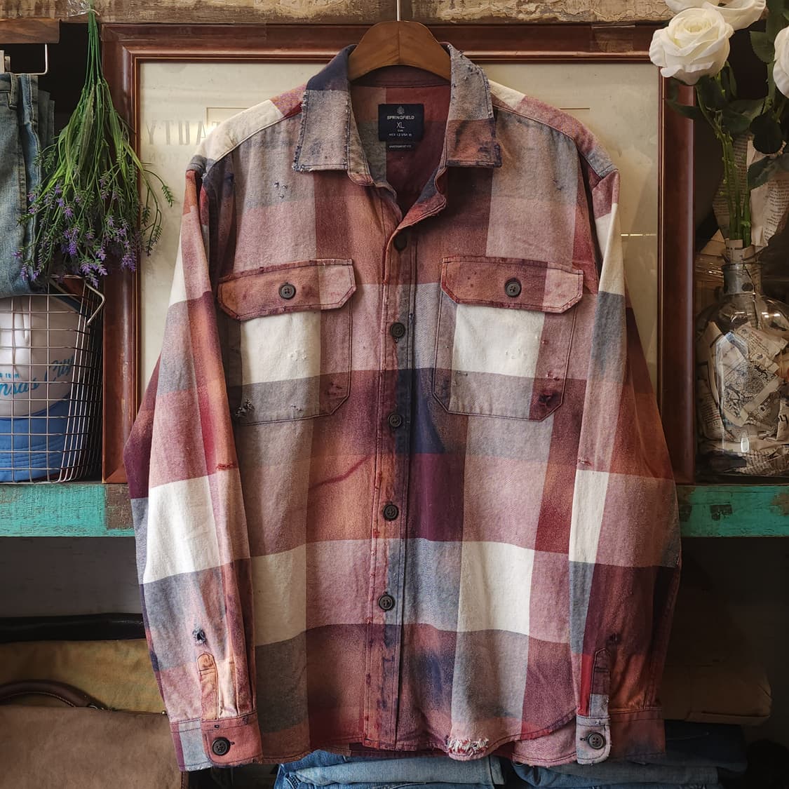 90s 빈티지 체크셔츠 헤비 플란넬 워크셔츠 썬페이딩 빅체크 xl 상품이미지1