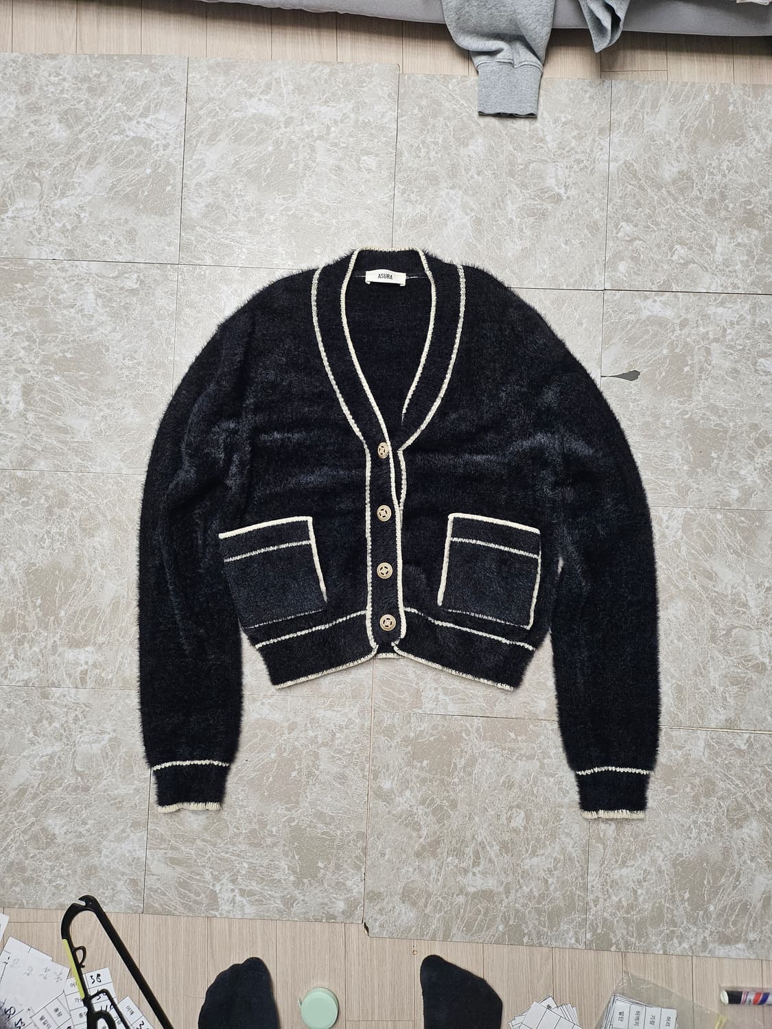 ASURA 블랙 퍼 여성 가디건 상품이미지1