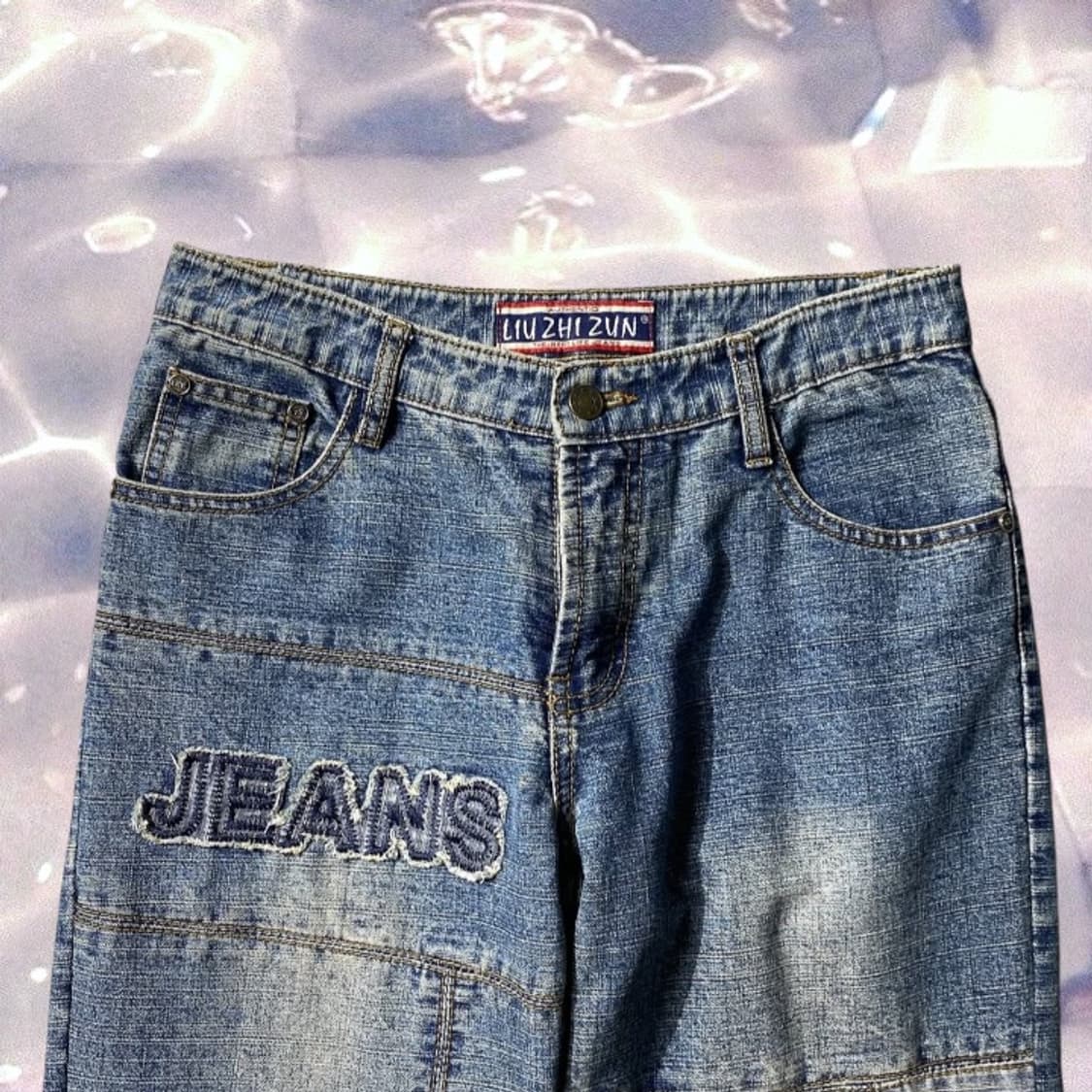 90s y2k 리우지준 빈티지 자수 부츠컷 와이드 데님 팬츠 28   상품이미지5