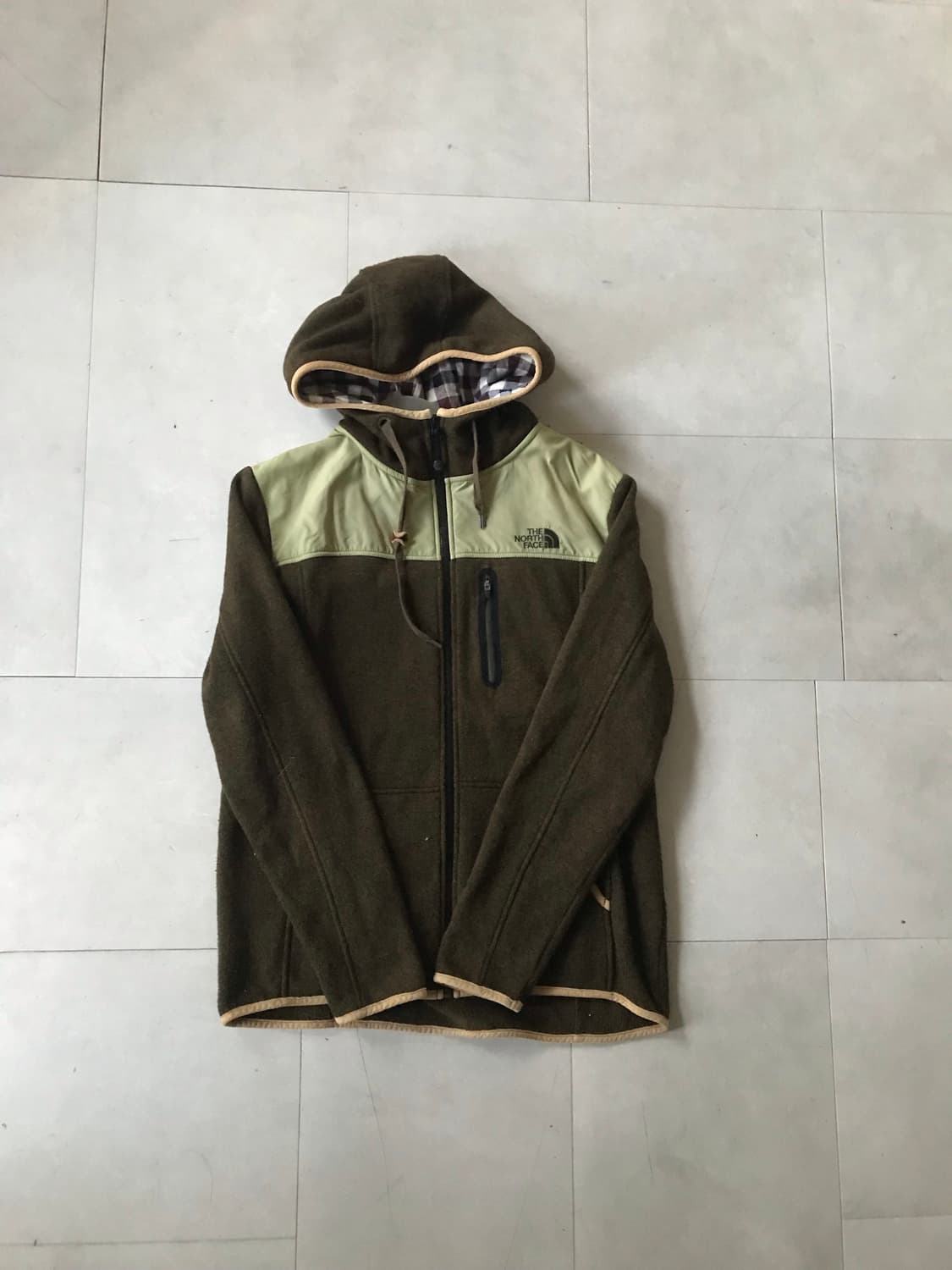 노페 카키브라운 체크후드 후리스 상품이미지6