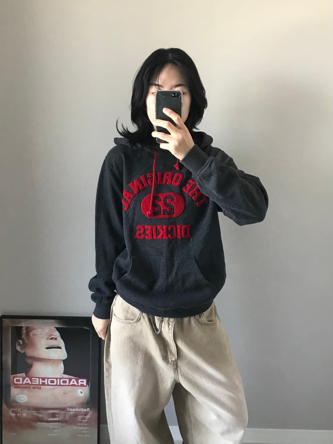 디키즈 중앙 자수로고 차콜 후드티 상품이미지1