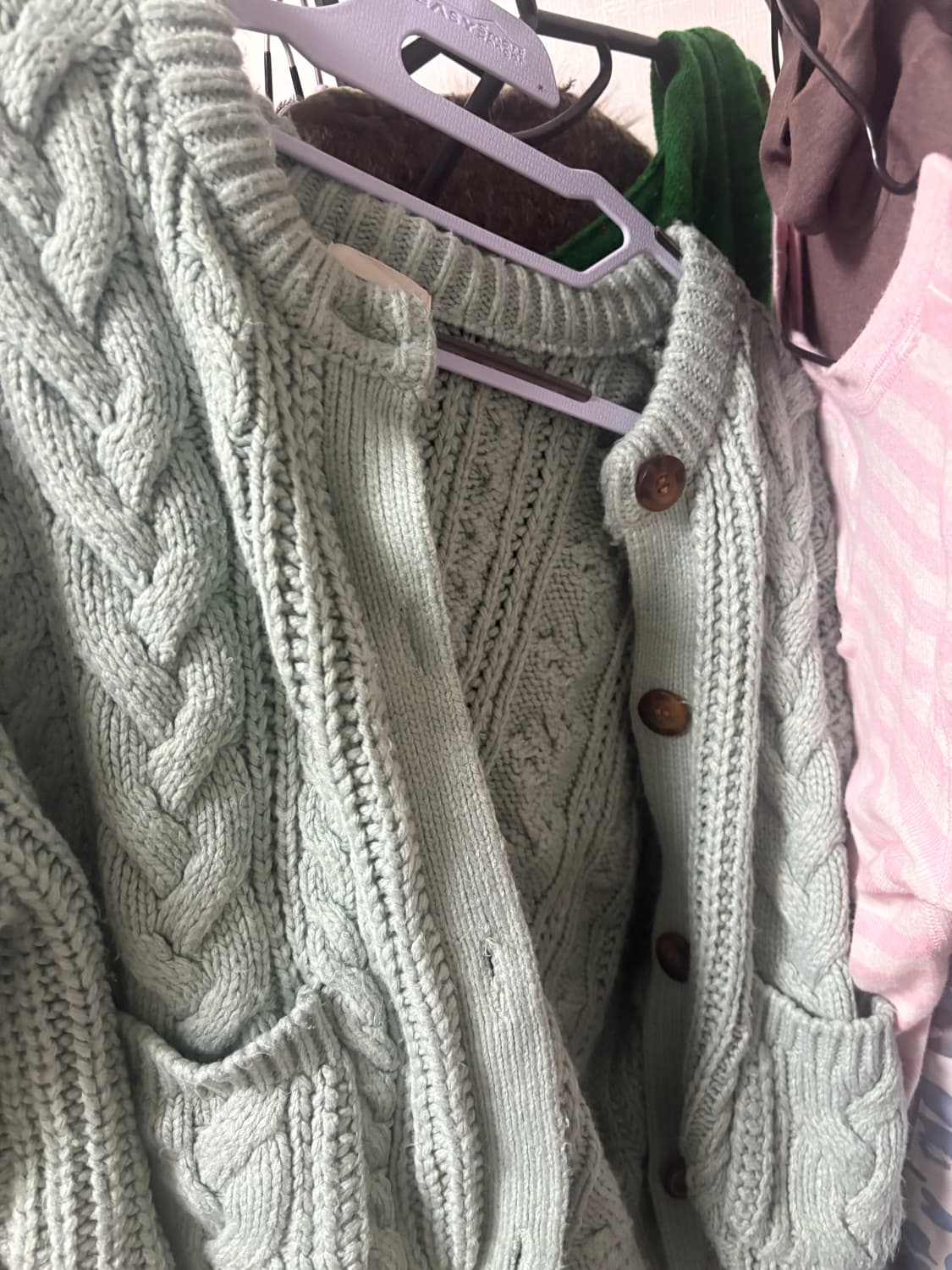 모리걸🍃🫧) 빈티지 아오이유우 민트 꽈배기 니트 가디건 상품이미지3