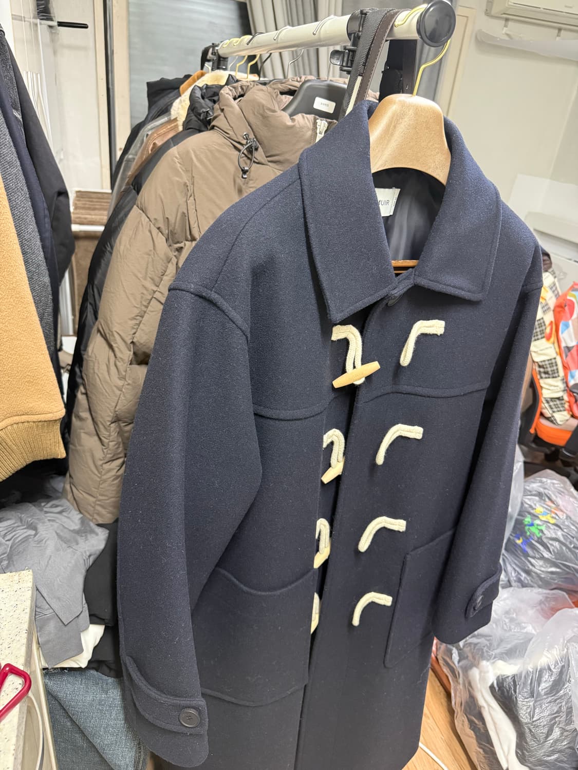 키뮤어 서플러스 울(WOOL) 세미오버 더플 코트_네이비 M 판매  상품이미지3