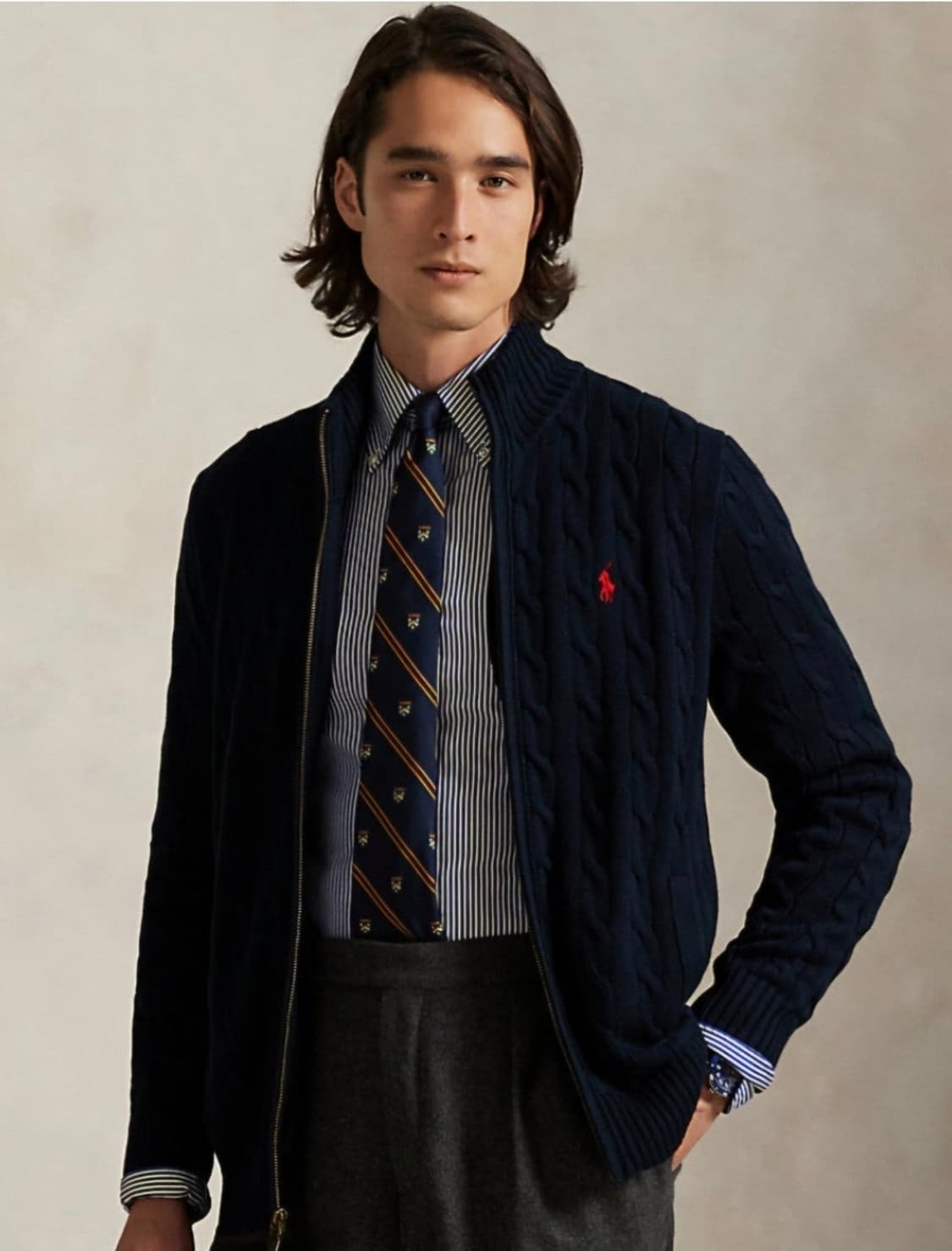 폴로 꽈배기 니트 풀집업 M , 100 (새상품) 상품이미지4