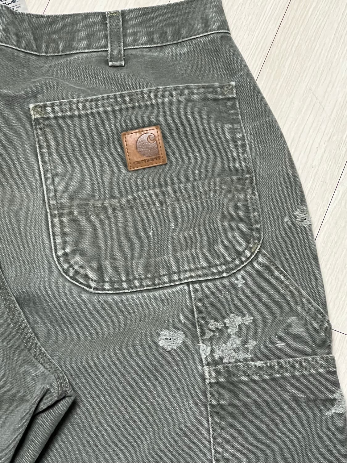 90s칼하트 싱글니 워크팬츠 모스그린 33x30사이즈 상품이미지7