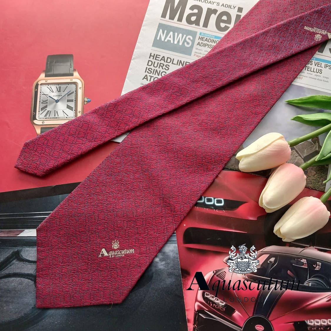 아쿠아스큐텀 실크 버건디 패턴 넥타이 9.8cm A등급 A18731
 상품이미지1