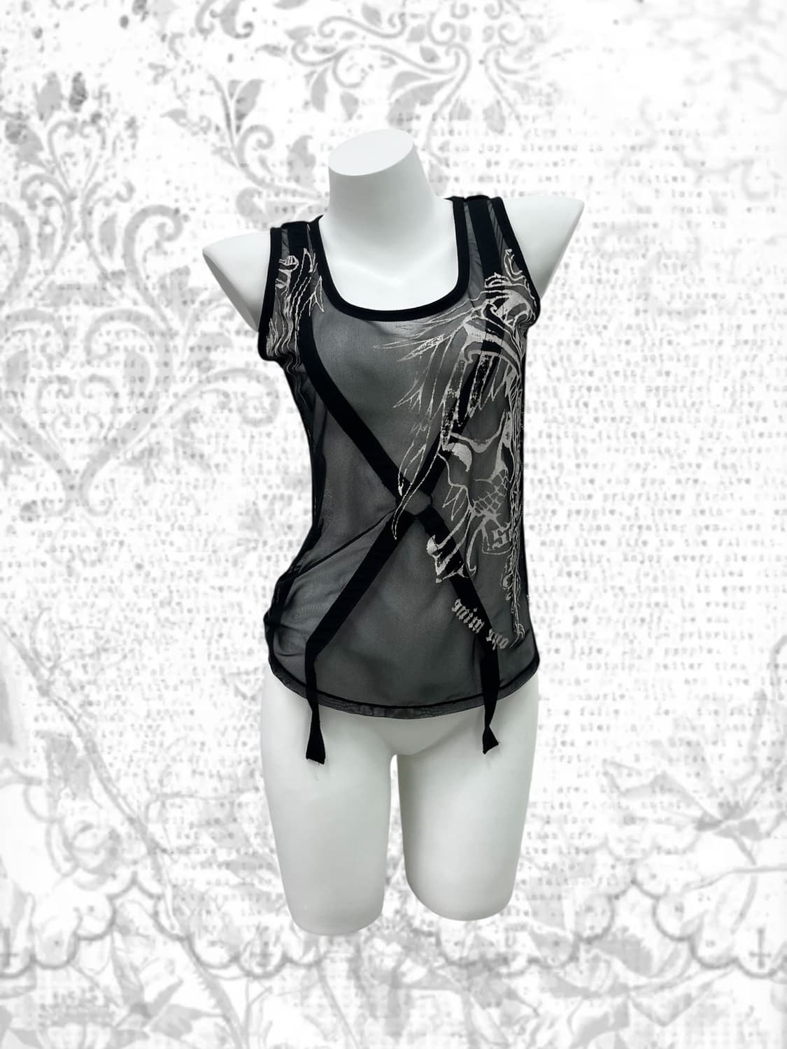 X shaped string printing mesh sleeveless 상품이미지2