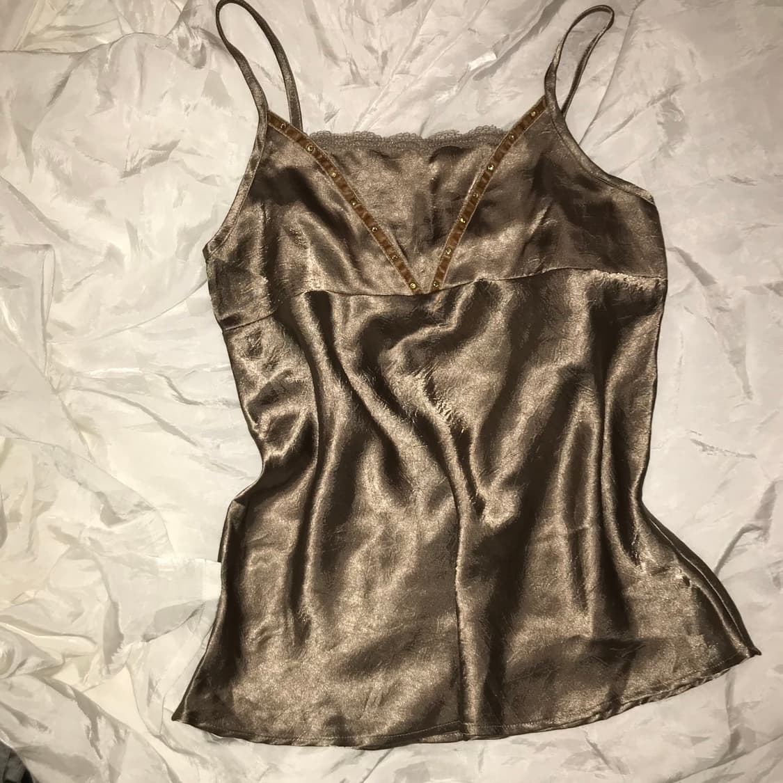 JPN Vintage 오리엔탈 브라운 새틴 슬리브리스 상품이미지1