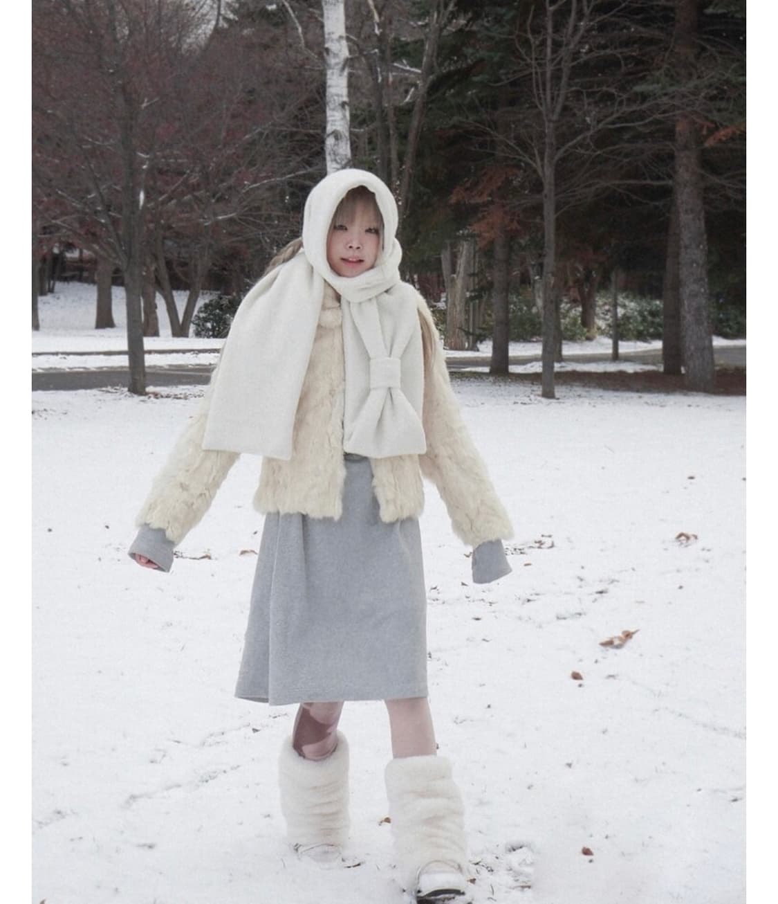 핀쿠노마루 pincunomaru 리본 머플러 목도리 페어리 아이보리 상품이미지4