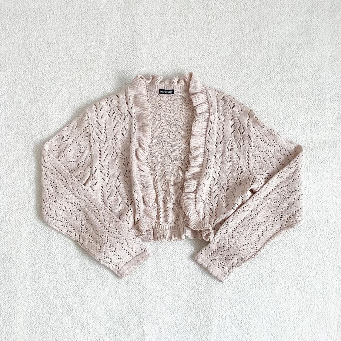 뮤트연핑크 니트 크로셰 볼레로가디건 상품이미지1