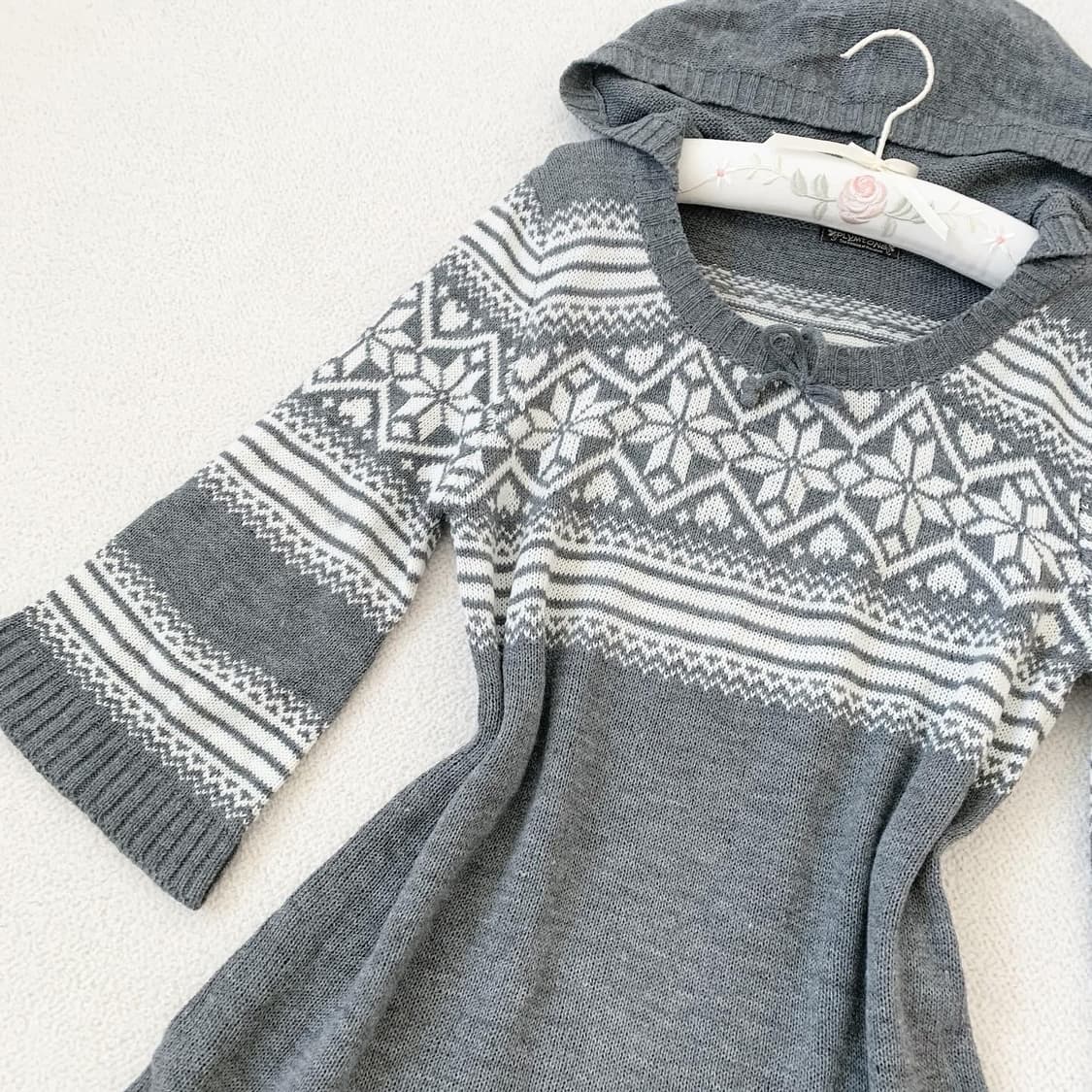 그레이 노르딕 후드7부 원피스 상품이미지2