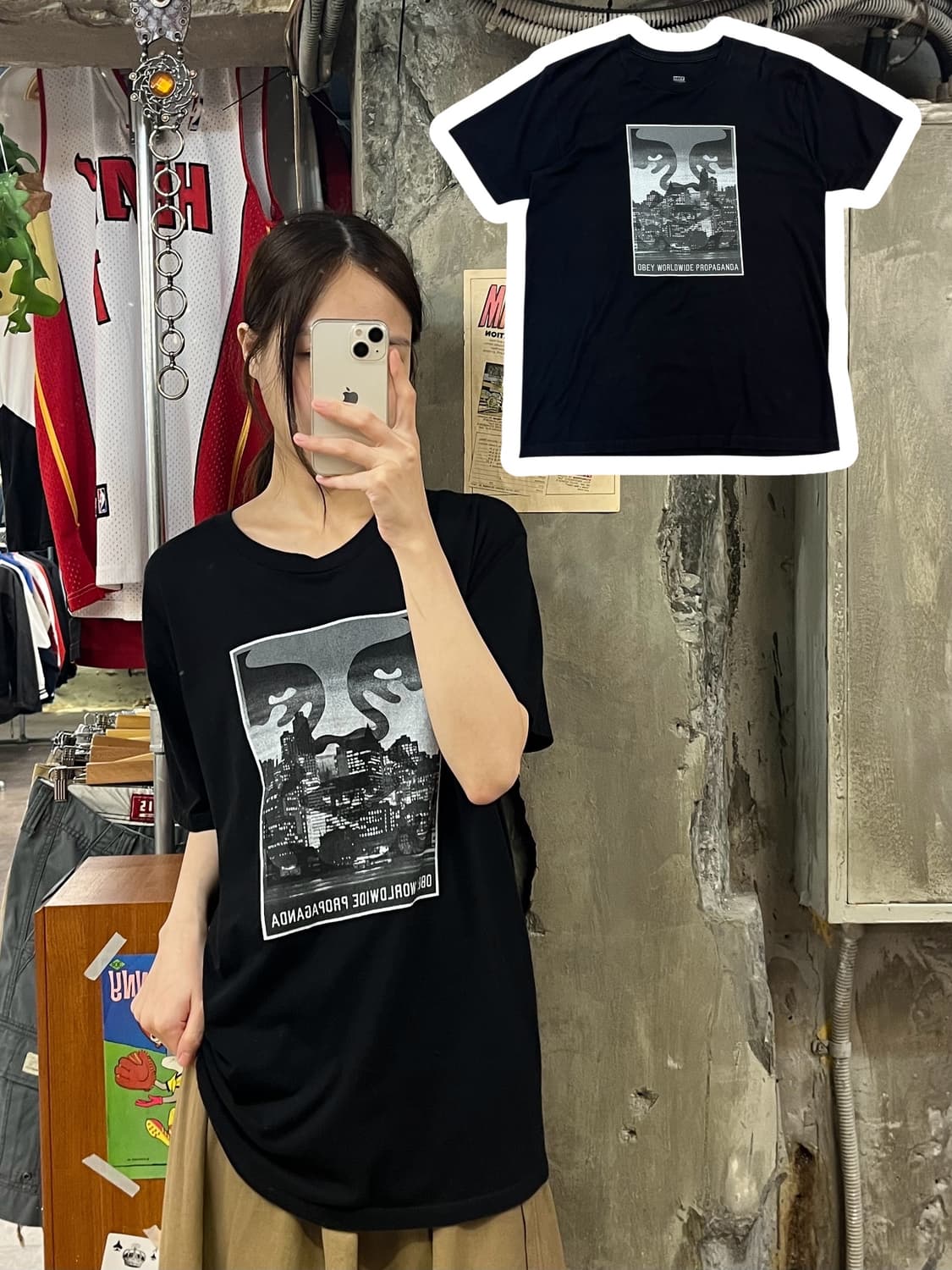 오베이 프린팅 반팔티 블랙 L #csz529 상품이미지1