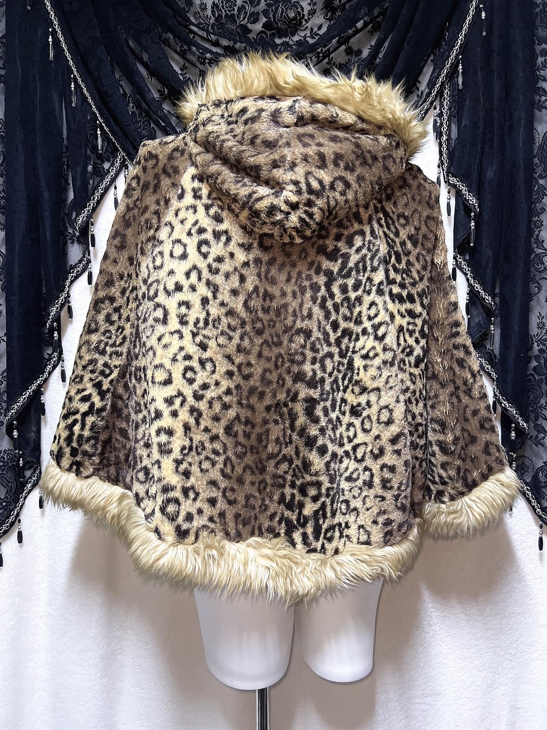 호피 레오파드 폼폼 퍼후드 케이프 망토 판초 오네갸루 라떼 핀터 펑크 상품이미지7